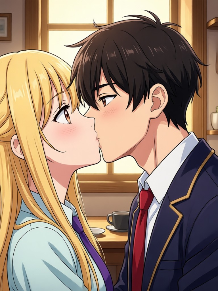 Sweet anime peck on the cheek video