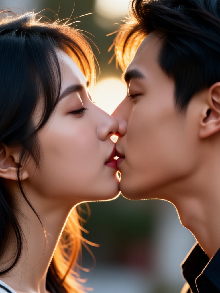 눈 덮인 풍경의 부드러운 이마 키스