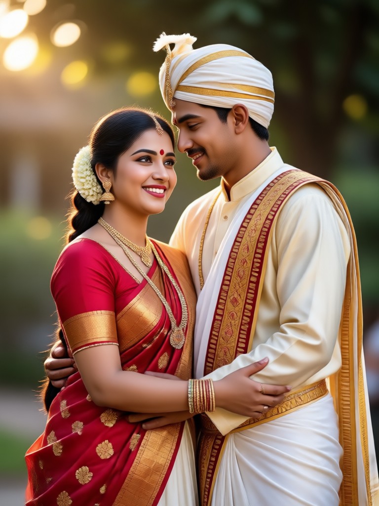 Contoh Potret Pasangan Tradisional Tamil AI