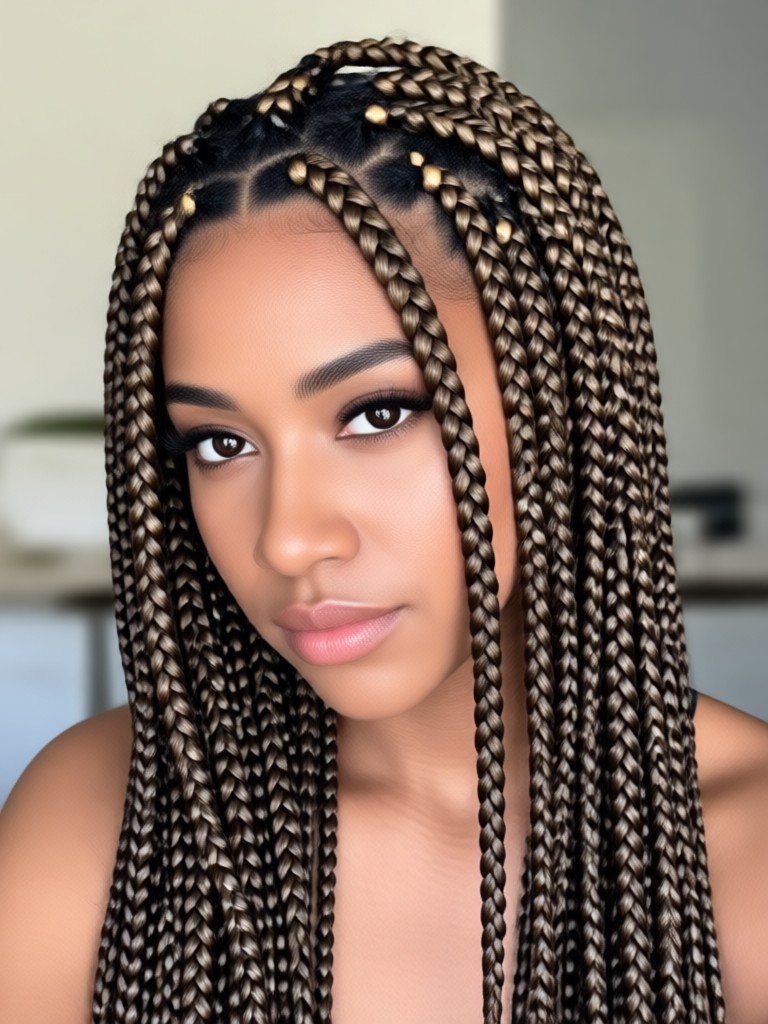 Knotless box braids with a middle part