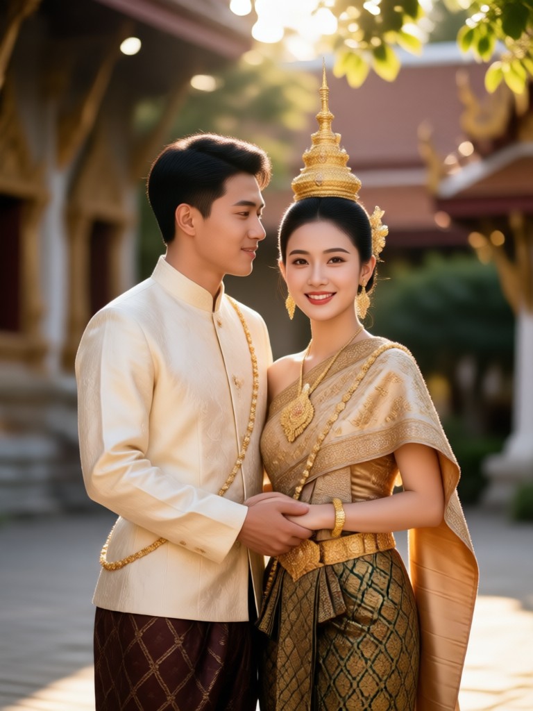 Portrait with intricate Thai jewelry and makeup