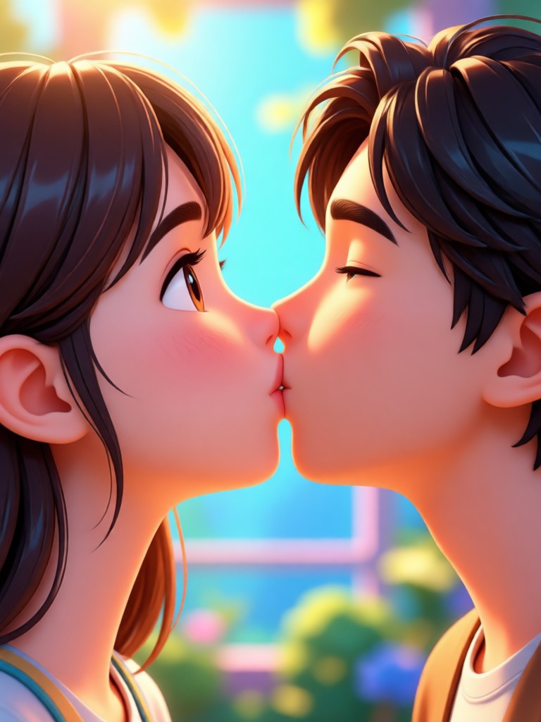 Video ciuman avatar pasangan bergaya anime