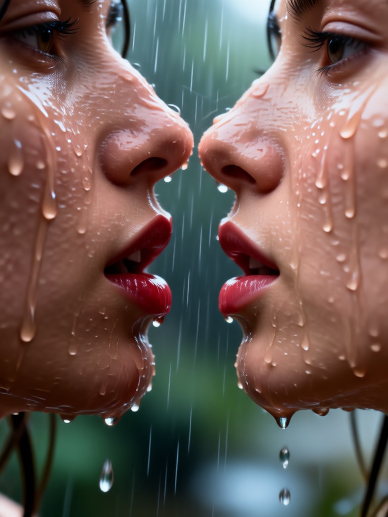 Pareja compartiendo un beso bajo una farola en la lluvia