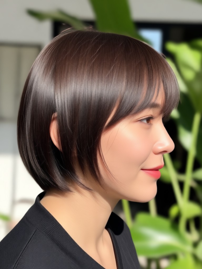 Bob corto suave y ondulado con mechas y baja luz