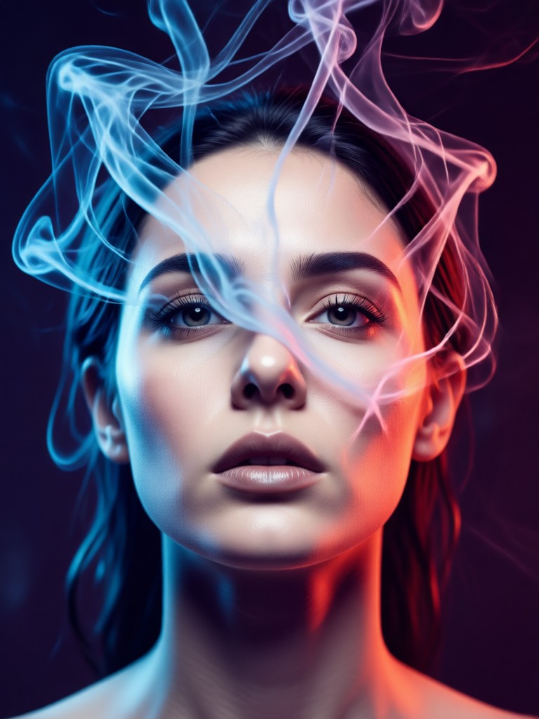 Retrato generado por IA con humo de doble tono