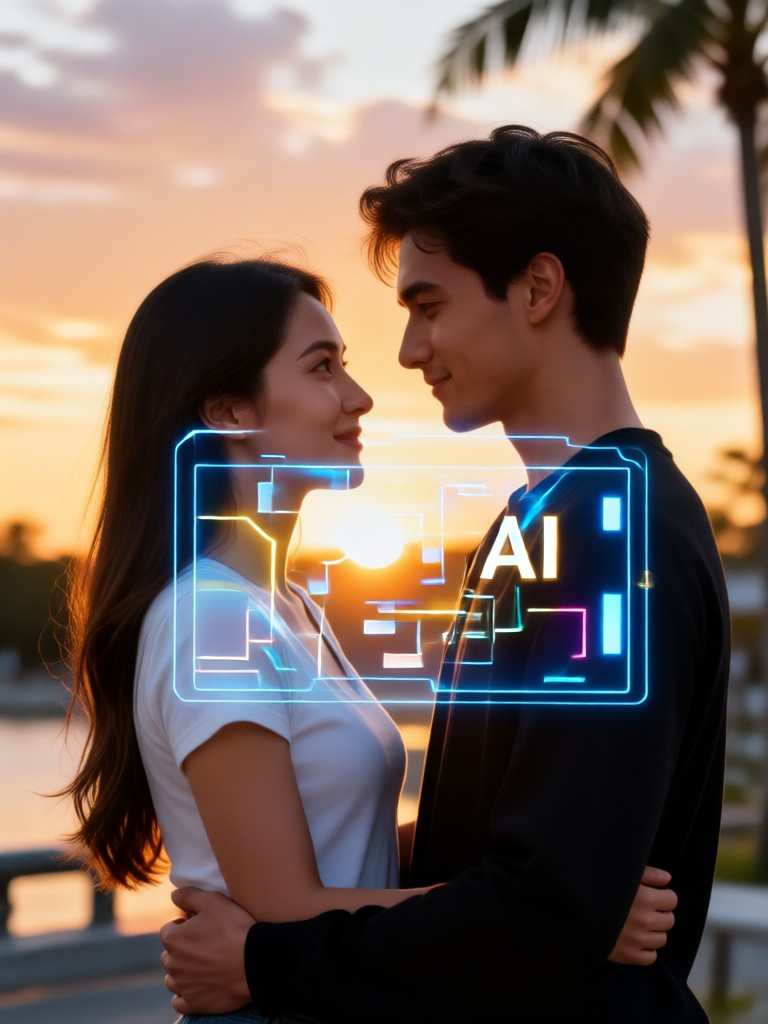 Ethereal soulmate AI photo with soft blue luminescence