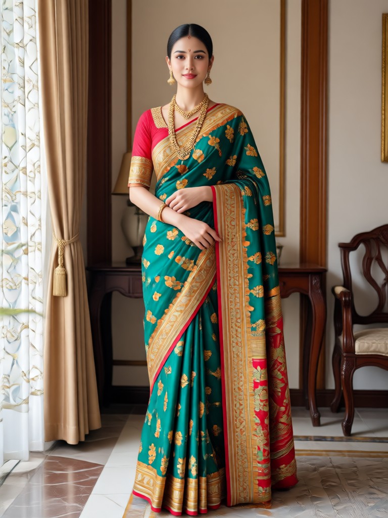 Saree AI generated Indian face in bridal silk