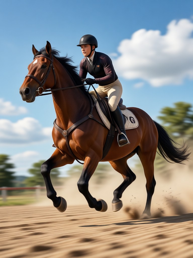 AI horse riding on beach at sunset