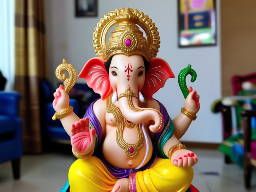 Ganpati video with festive flower garland and background overlay