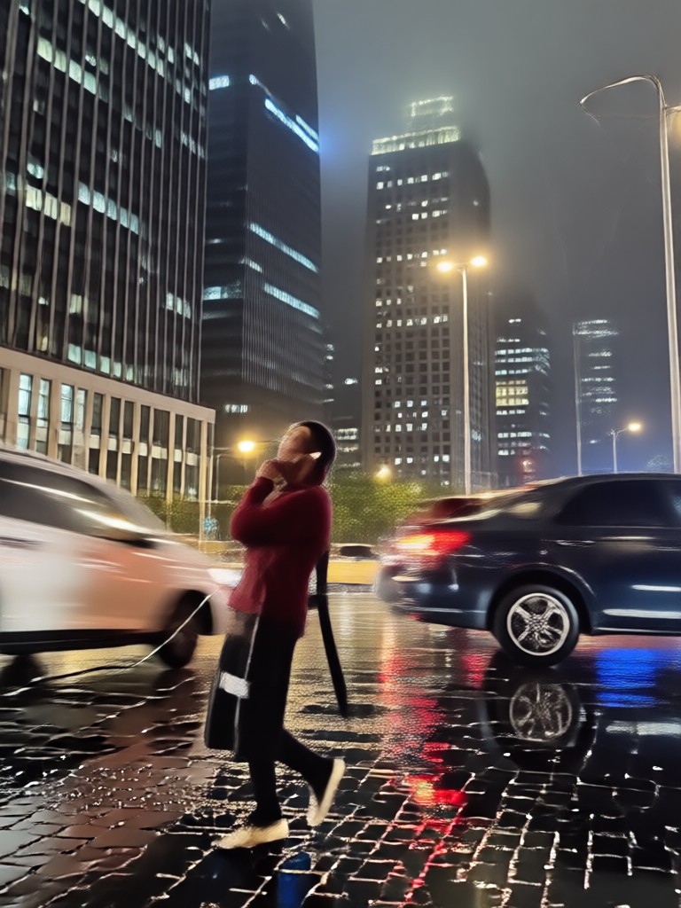Joyful lift hug in sparkling city rain AI