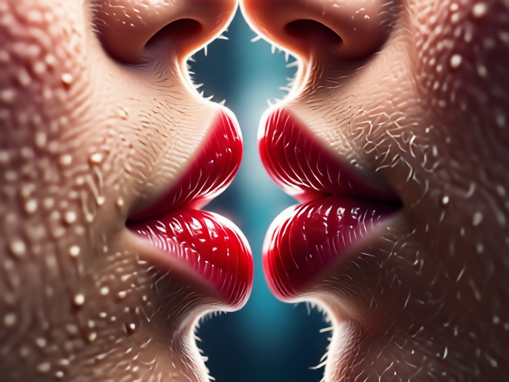 realistic kissing animation close up