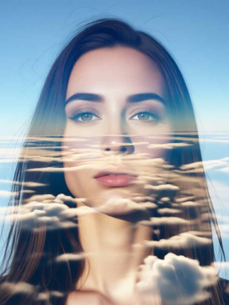 Profil-Silhouette gefüllt mit dramatischen Blitzwolken