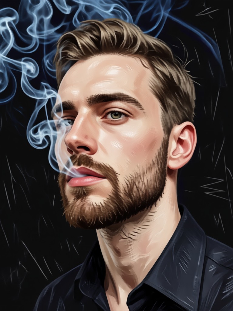 Dramatic female portrait engulfed in dark, swirling smoke