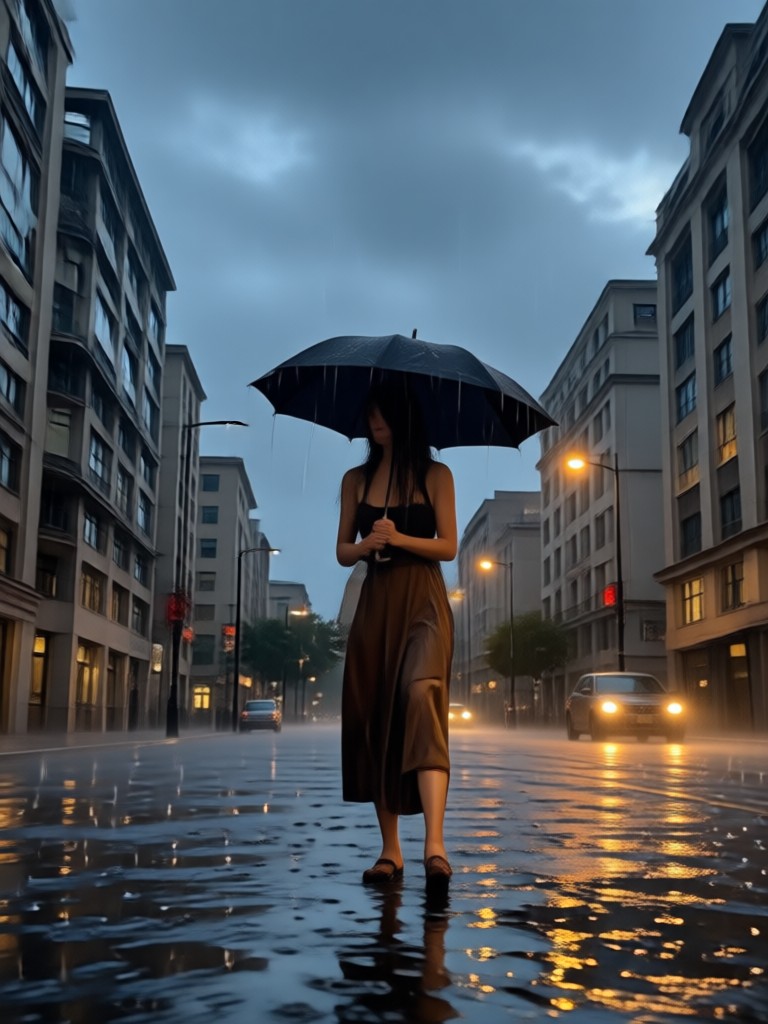 Soft focus intimate kiss in a gentle rain AI video scene
