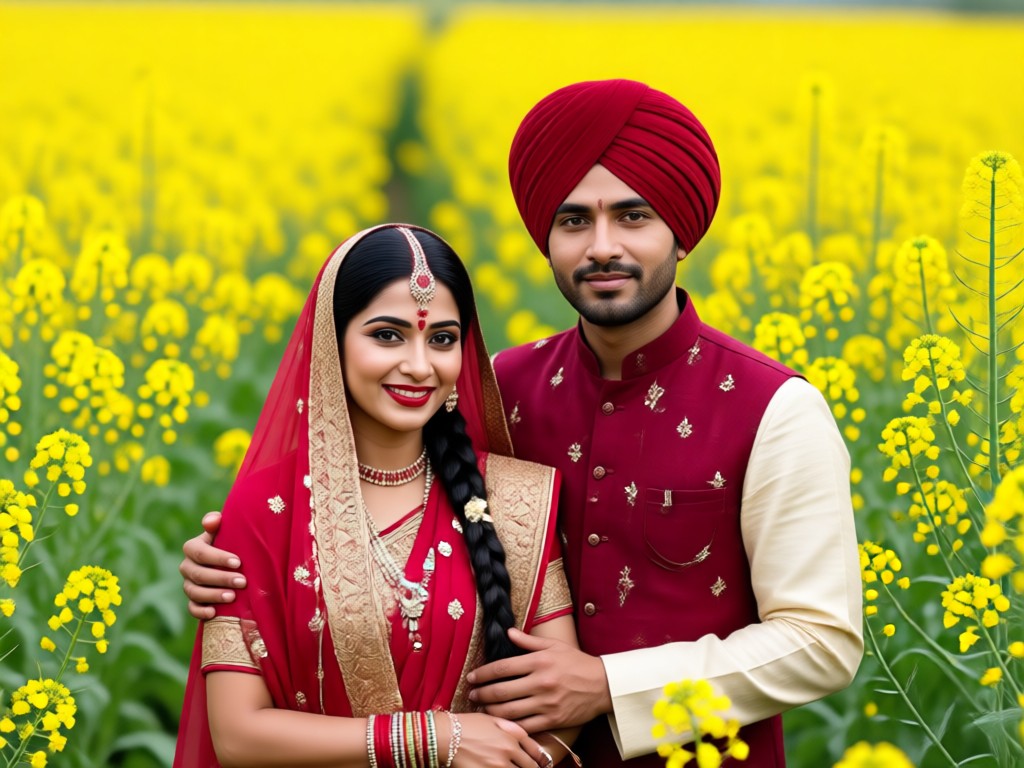 Comparison between a normal photo and an AI generated mustard field portrait