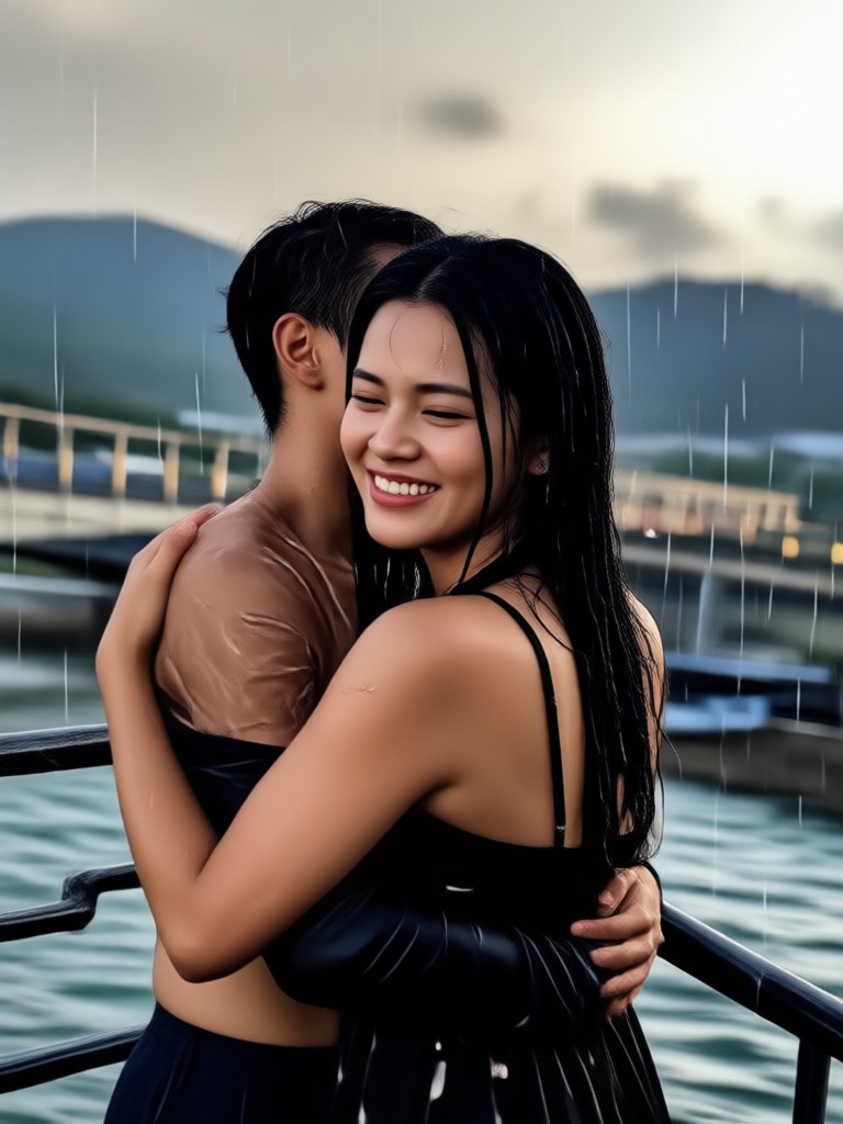 Bollywood style dramatic monsoon couple hug video