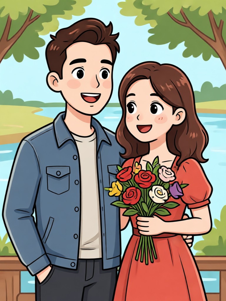 Funpack-App-Oberfläche mit Cartoon Paar Gestalter