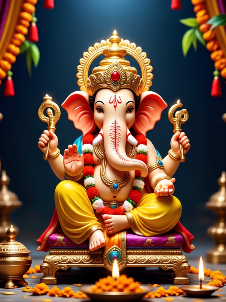 Festive Ganesh Aarti family photo with AI