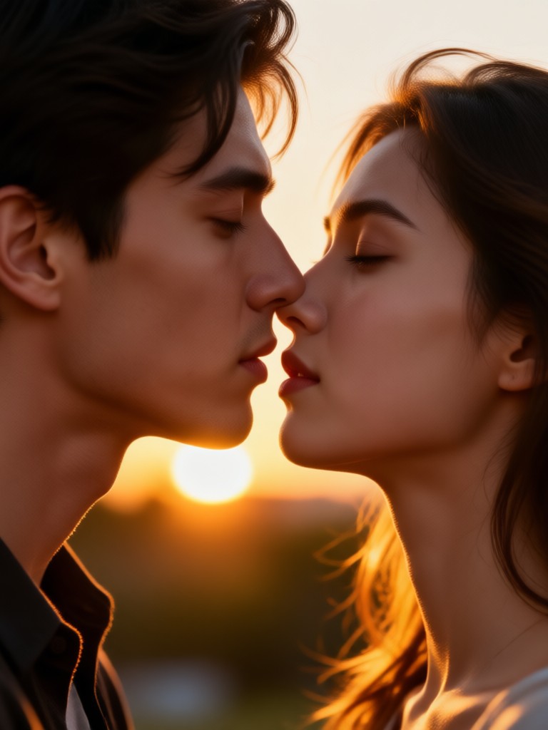 Intense dramatic kiss in period costume