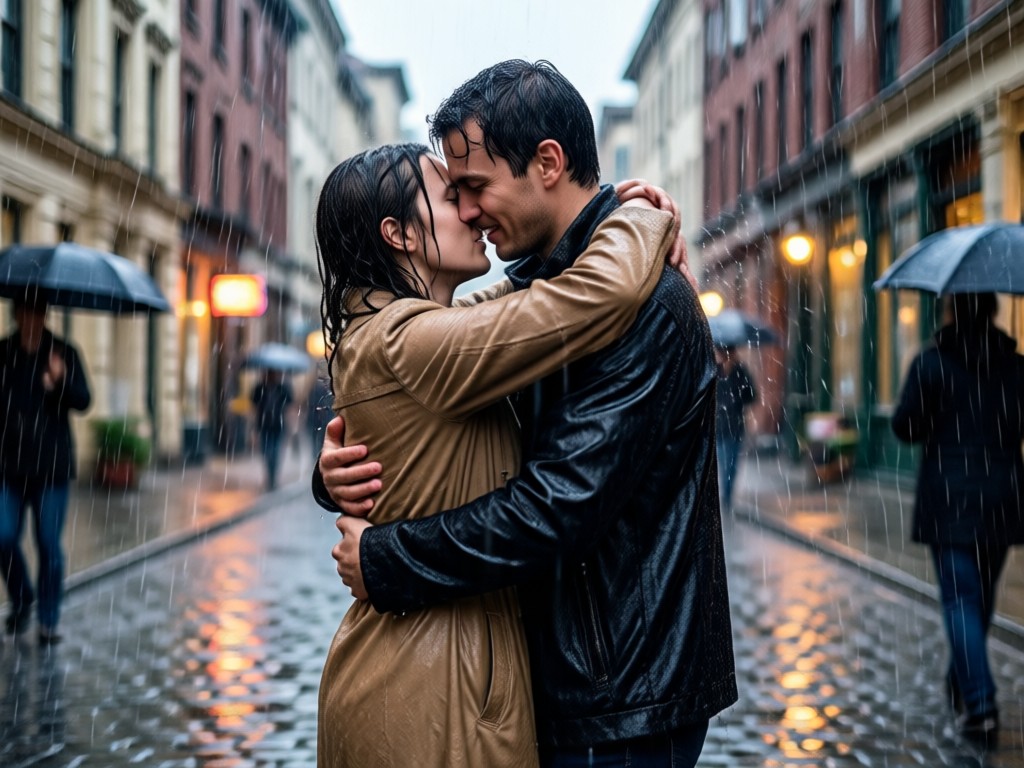 Upload two photos for rainy hug animation