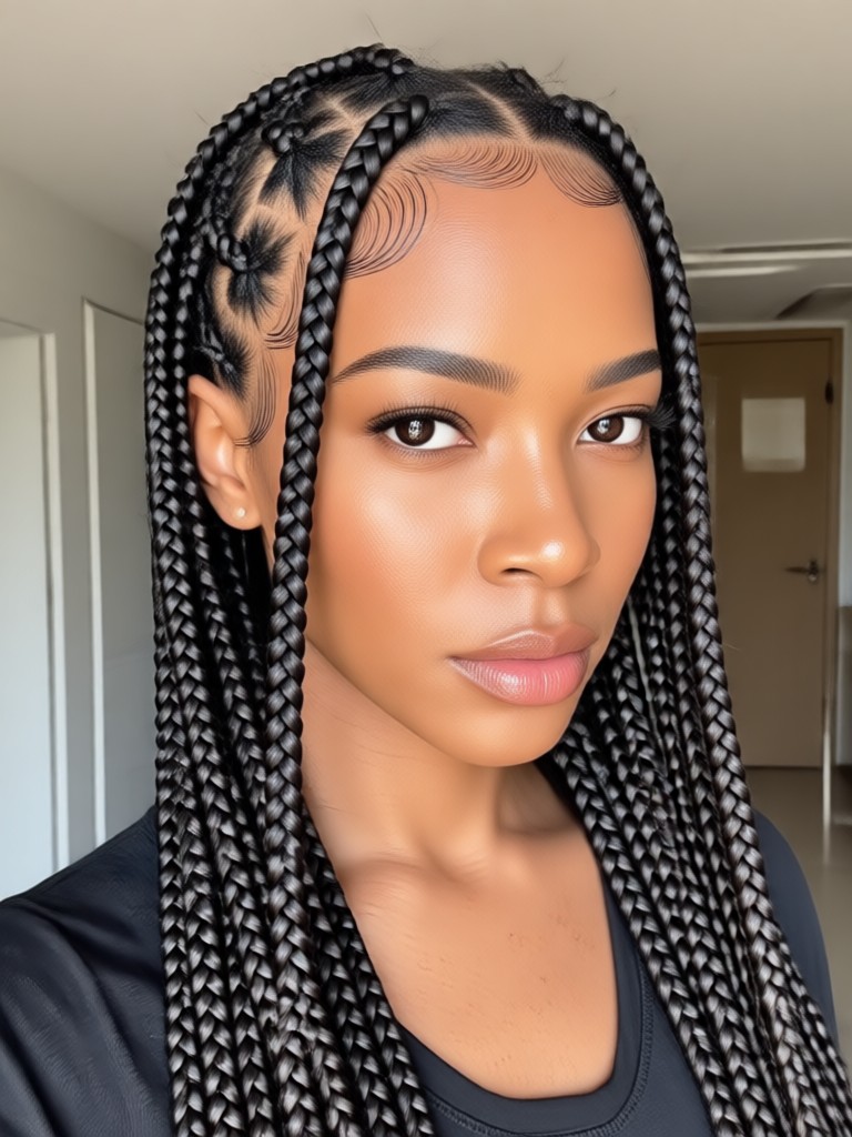 Box braids men style with a high fade