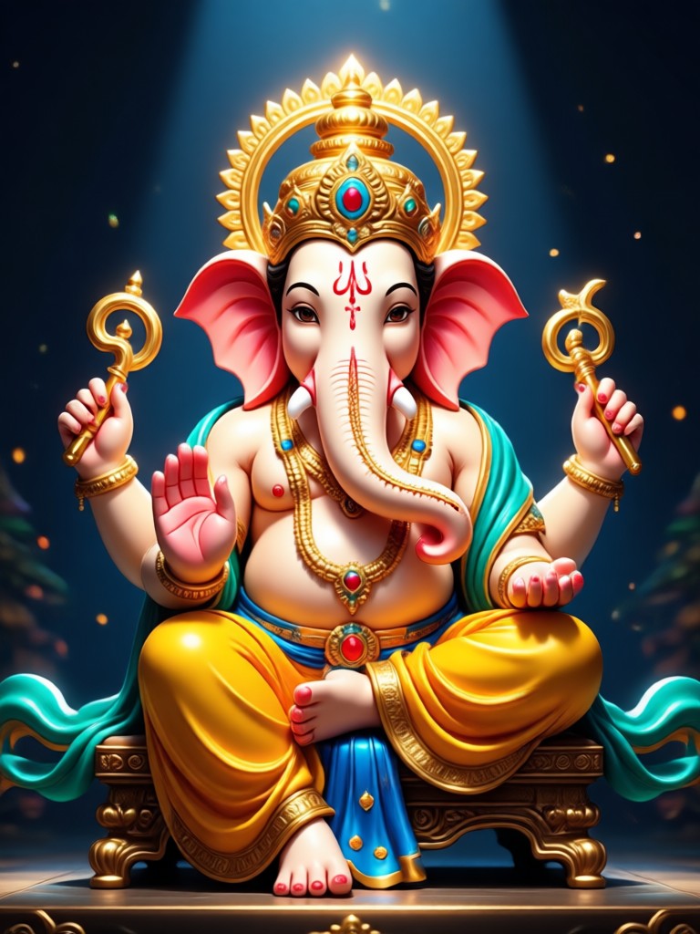 Modern digital art of Ganesh Ji with neon lights