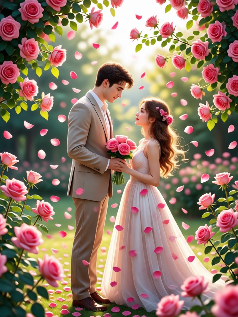 Modern couple photoshoot with minimalist rose petal accents