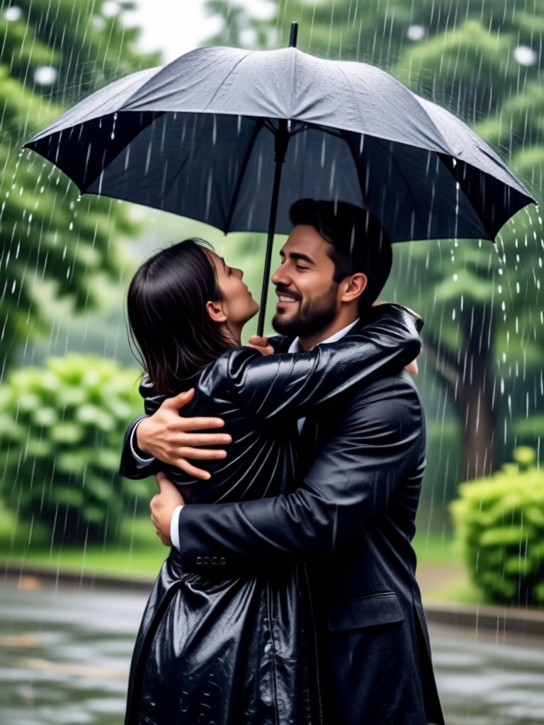 make romantic rain hug video on phone
