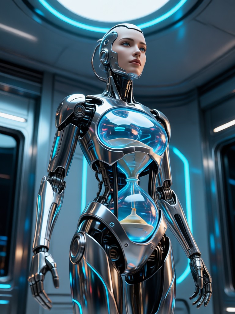 Dramatic AI hourglass transformation in a dress