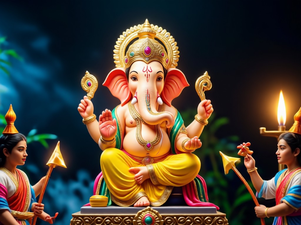 फोटो बैकग्राउंड को गणेश चतुर्थी पूजा दृश्य में बदला गया
