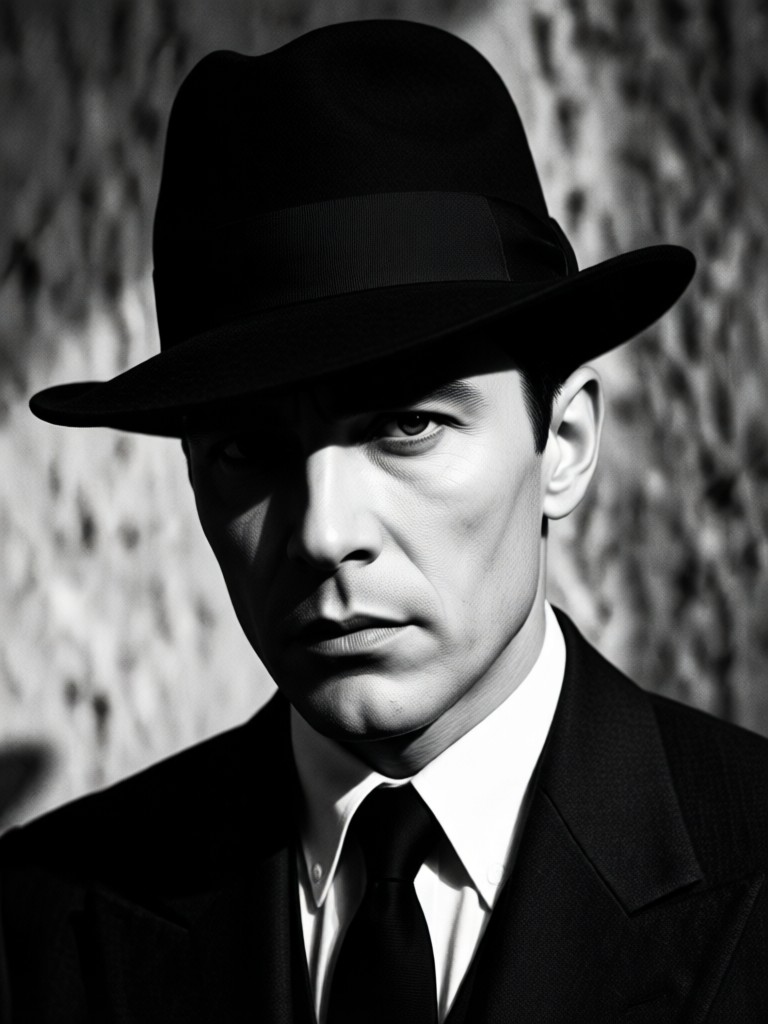 mysterious film noir character portrait