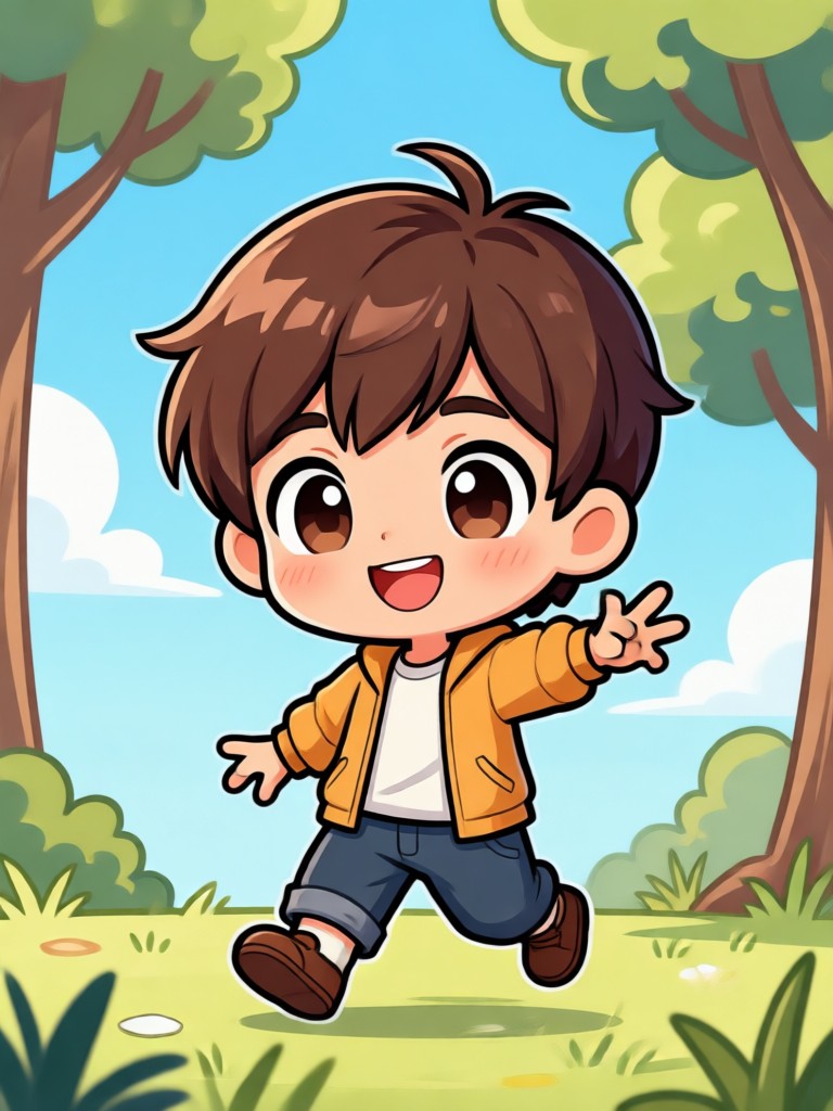 Animal de estimação chibi seguindo seu dono