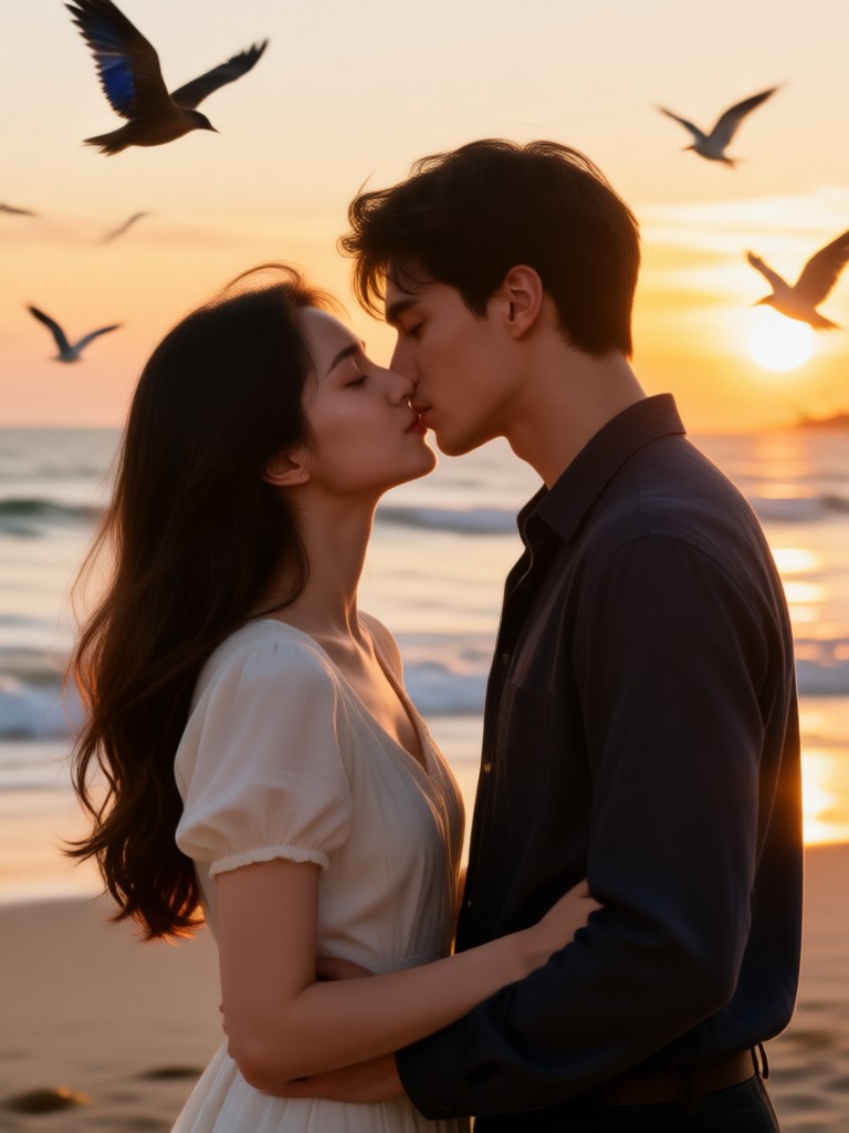 AI love story kiss video maker output
