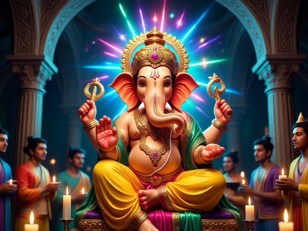 Comparison showing simple photo transformed into AI Visarjan scene