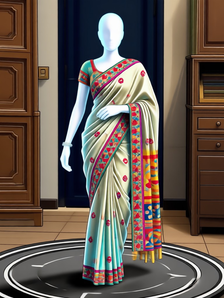 Modern silk saree with contemporary print