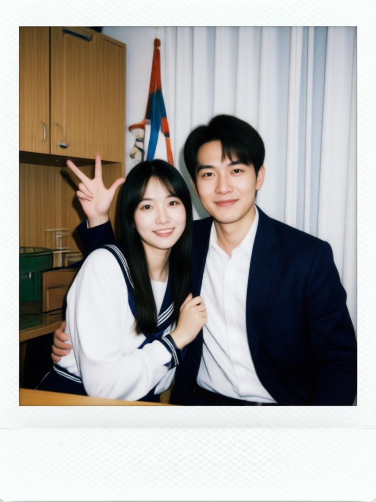 클래식한 흑백 폴라로이드 커플 사진