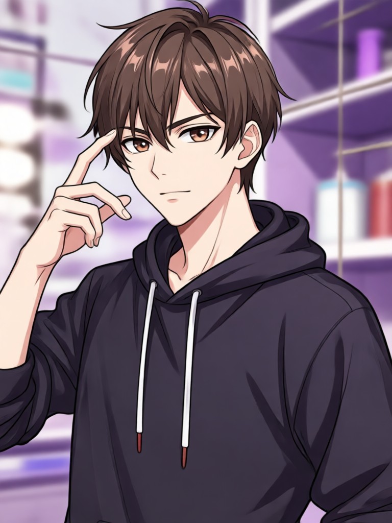 Bishounen style anime guy with elegant features and flowing hair