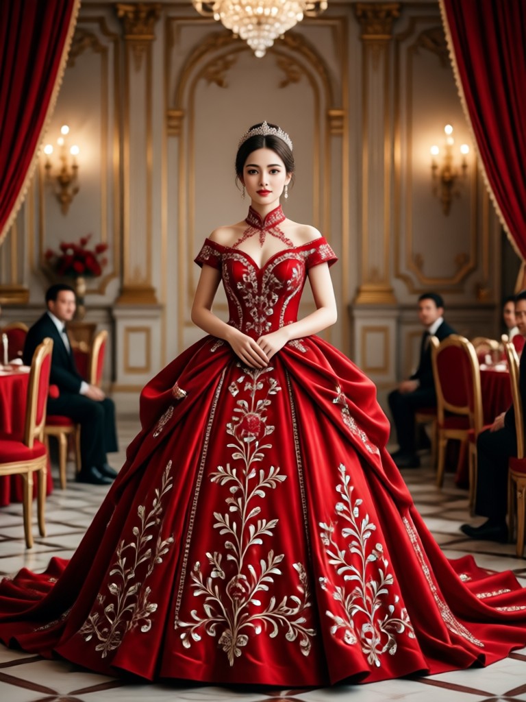 AI generated red wedding dress with veil