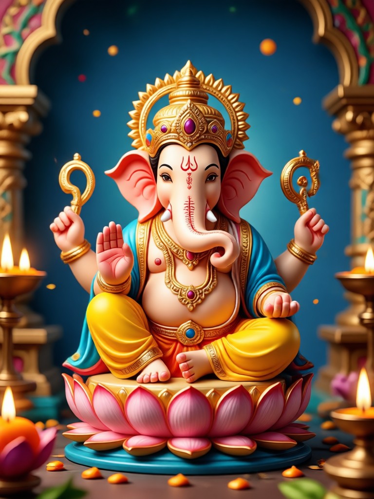 Patung Ganesha realistis hasil AI dengan ornamen detail