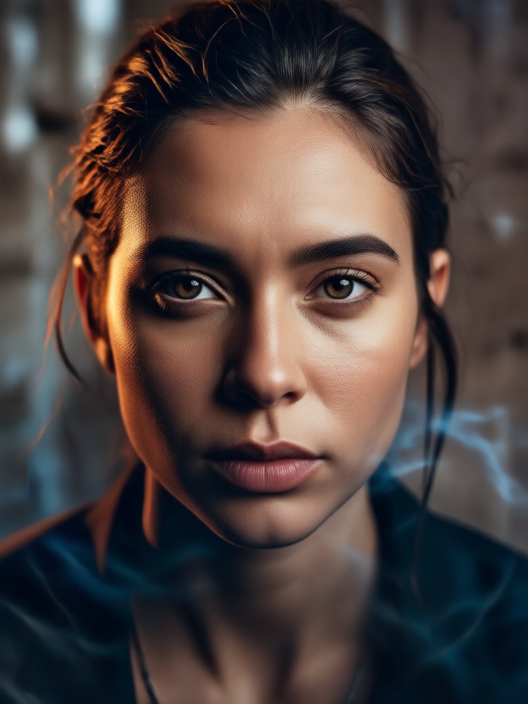 Fantasy portrait with ethereal blue smoke