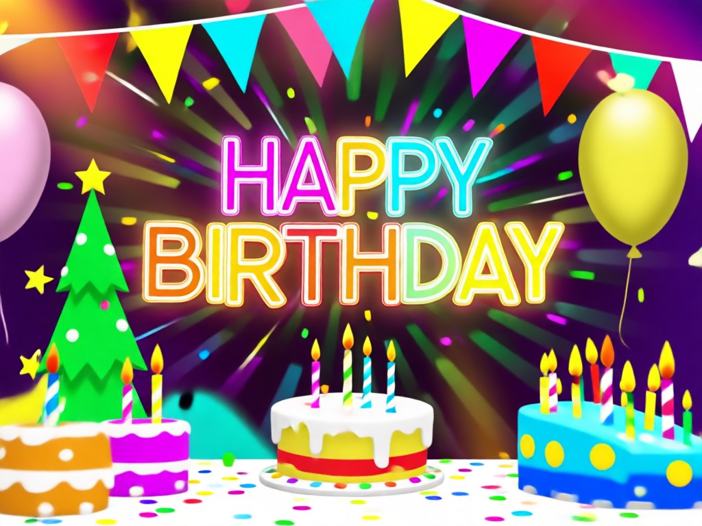 Geburtstagsvideo-Overlay mit Konfetti und 'Alles Gute zum Geburtstag'-Text