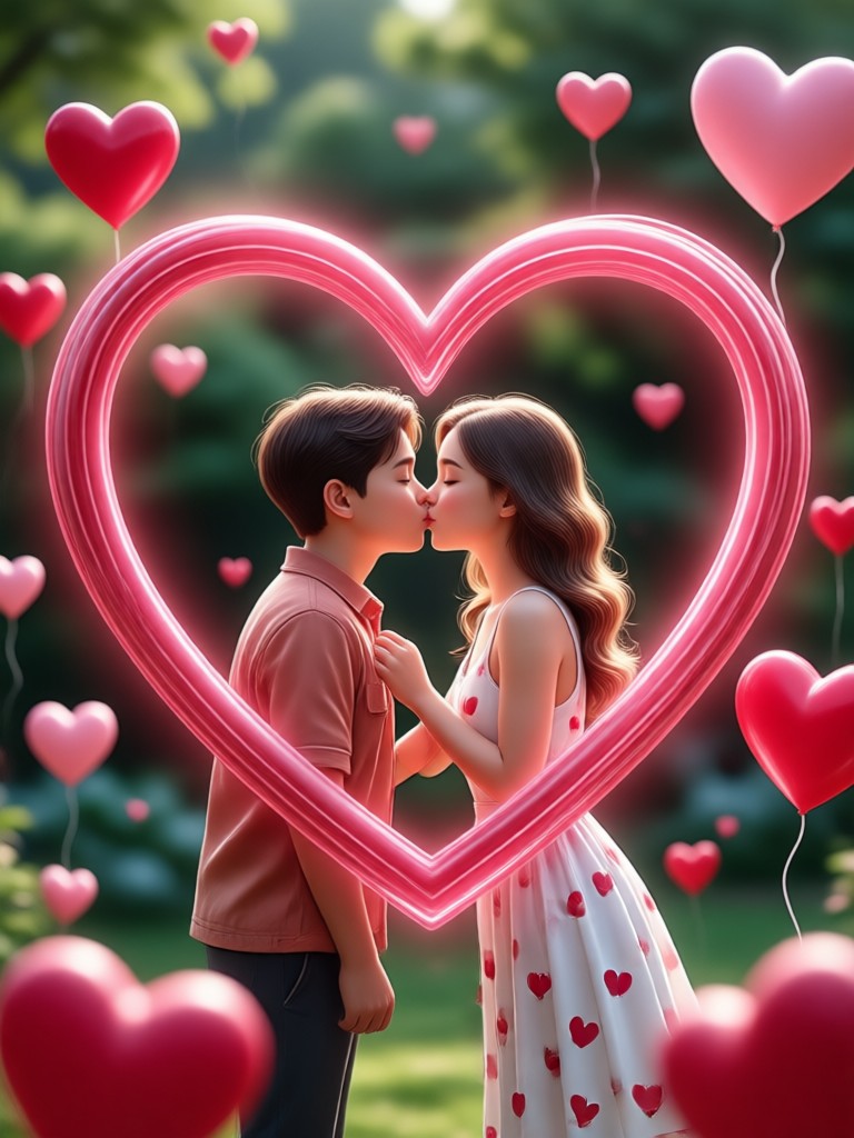 Besito de San Valentín animado con pétalos de rosa