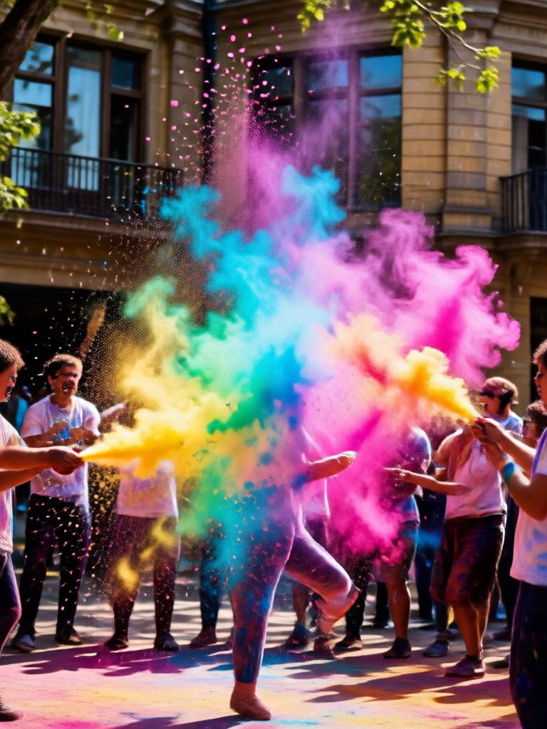 Black and white photo colorized for Holi