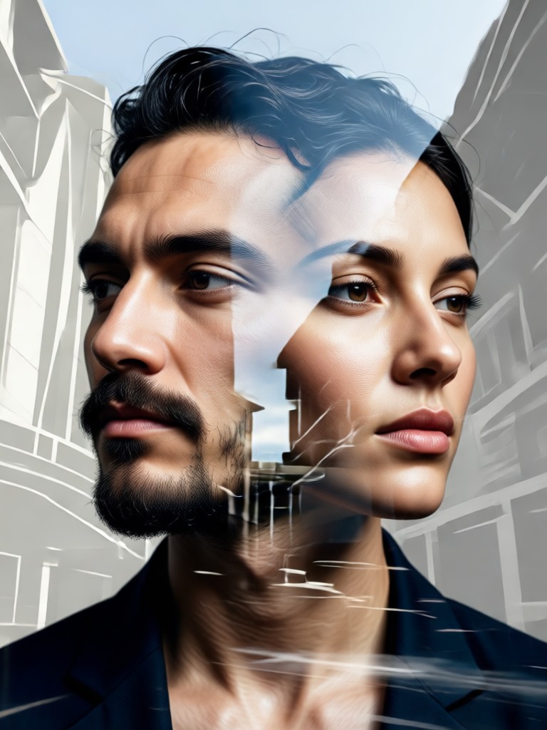 AI double exposure with animal silhouette