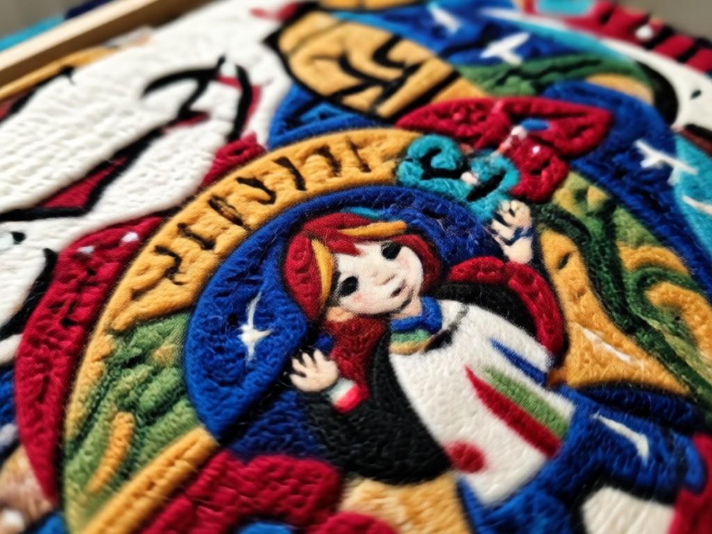 Side-by-side comparison showing real felt supplies and the digital AI felt art result