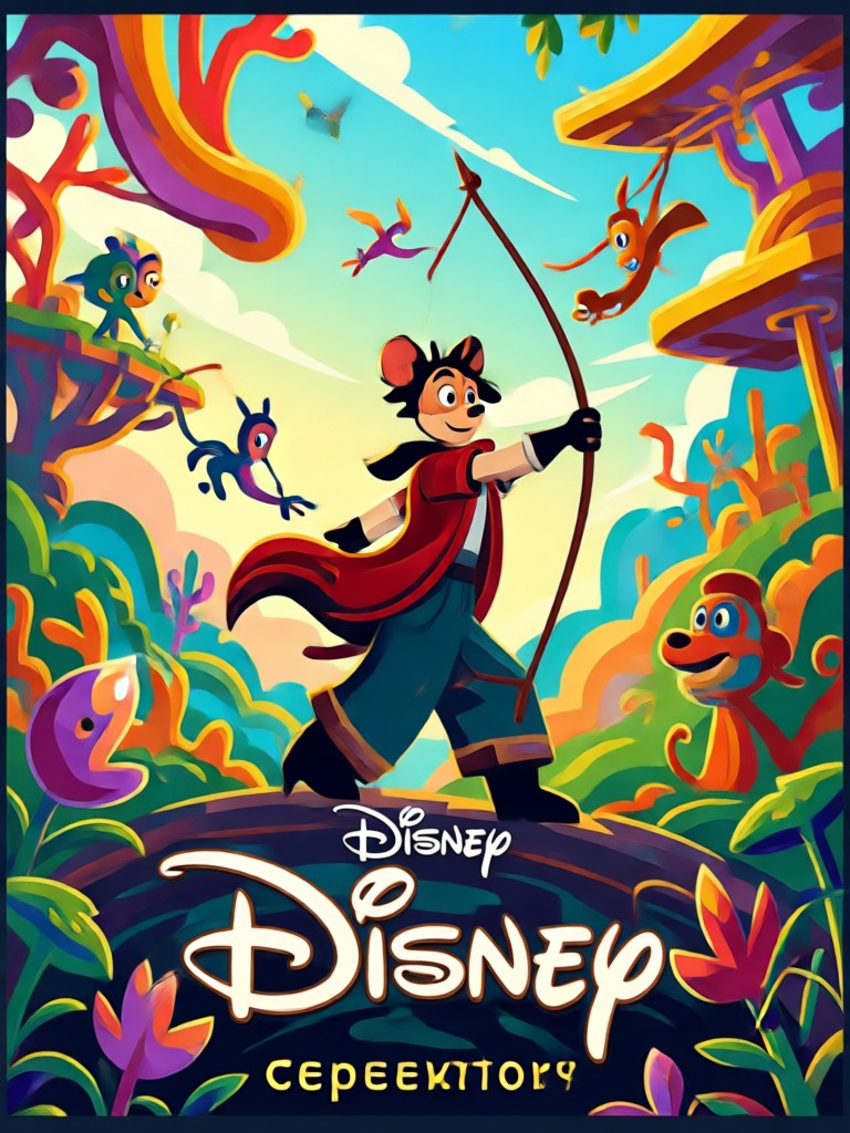 Whimsical musical Disney AI poster