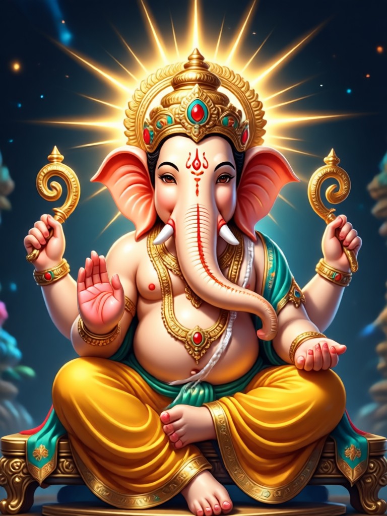 3D sculpted clay render AI Ganesha