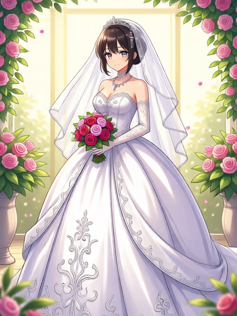 Royal anime bride with elaborate crown