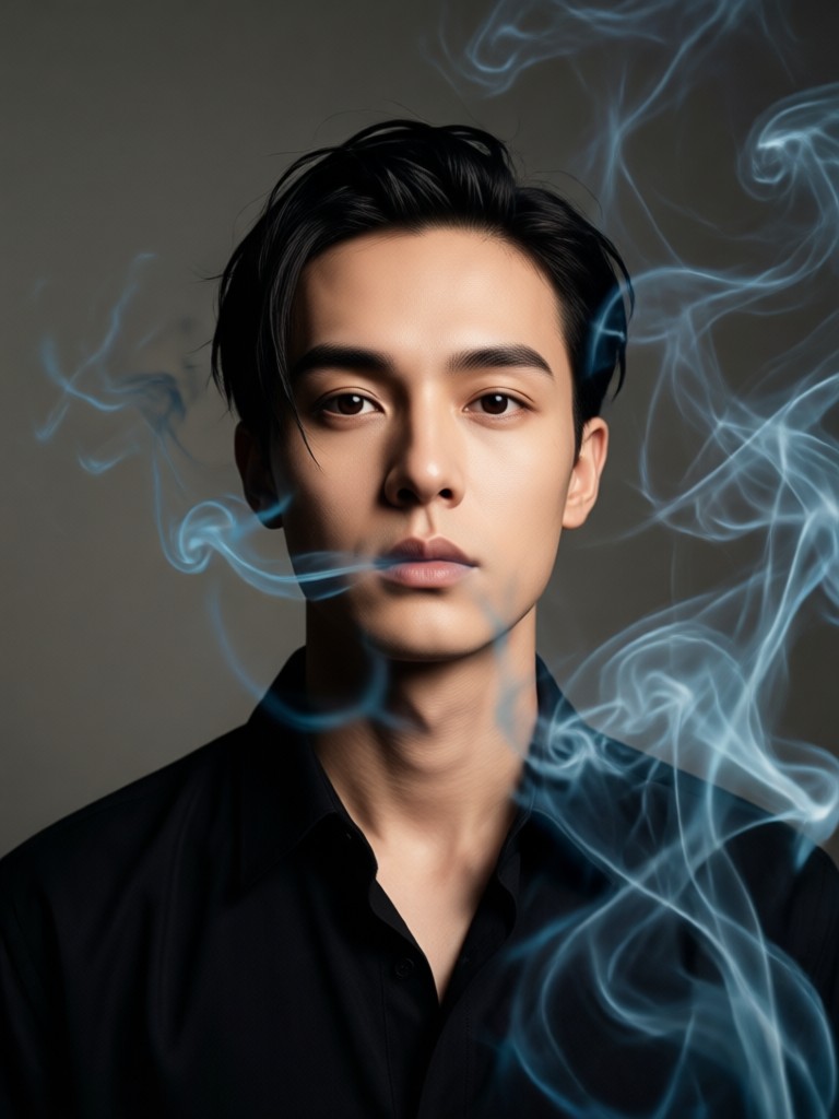 Potret berasap hitam putih dramatis