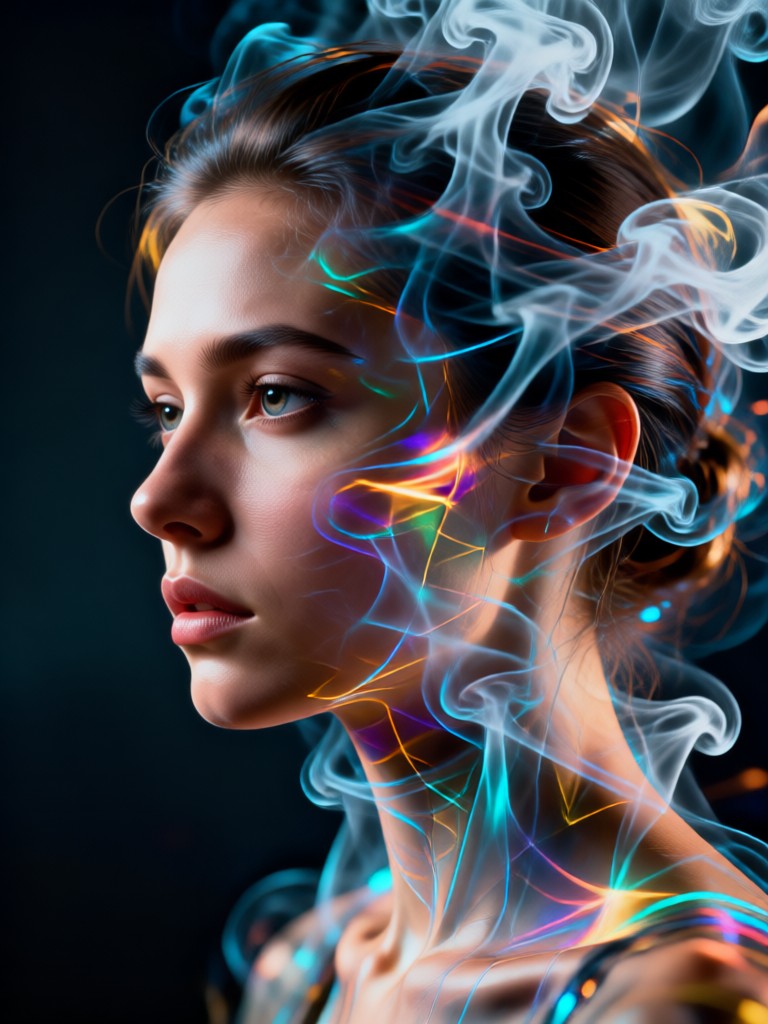 arte de retrato con humo geométrico abstracto